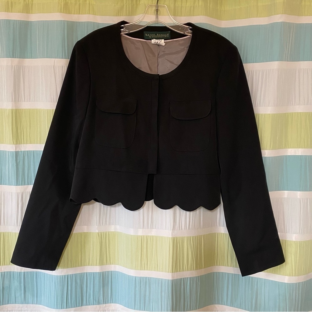 Harve Benard Scalloped Blazer Jacket Cropped Black Sz 12 - Picture 11 of 11